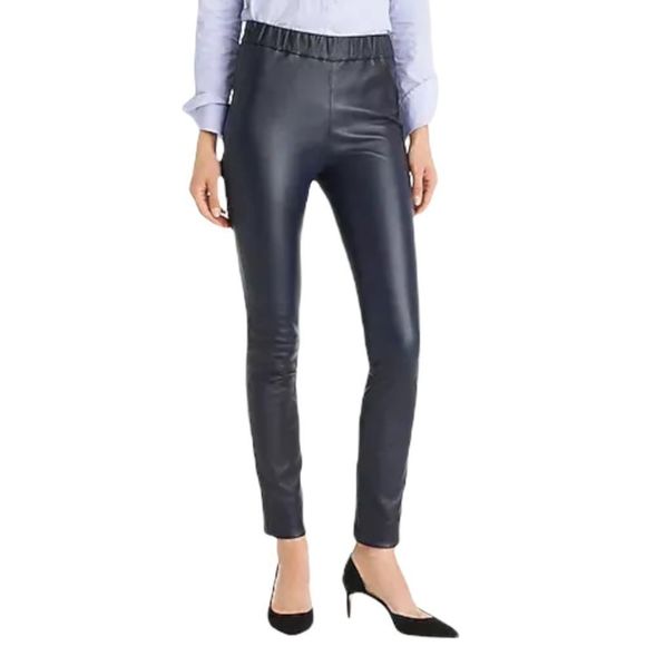 J. Crew Pants - J Crew Collection Dark Navy Pull On Moto Leather Leggings NEW